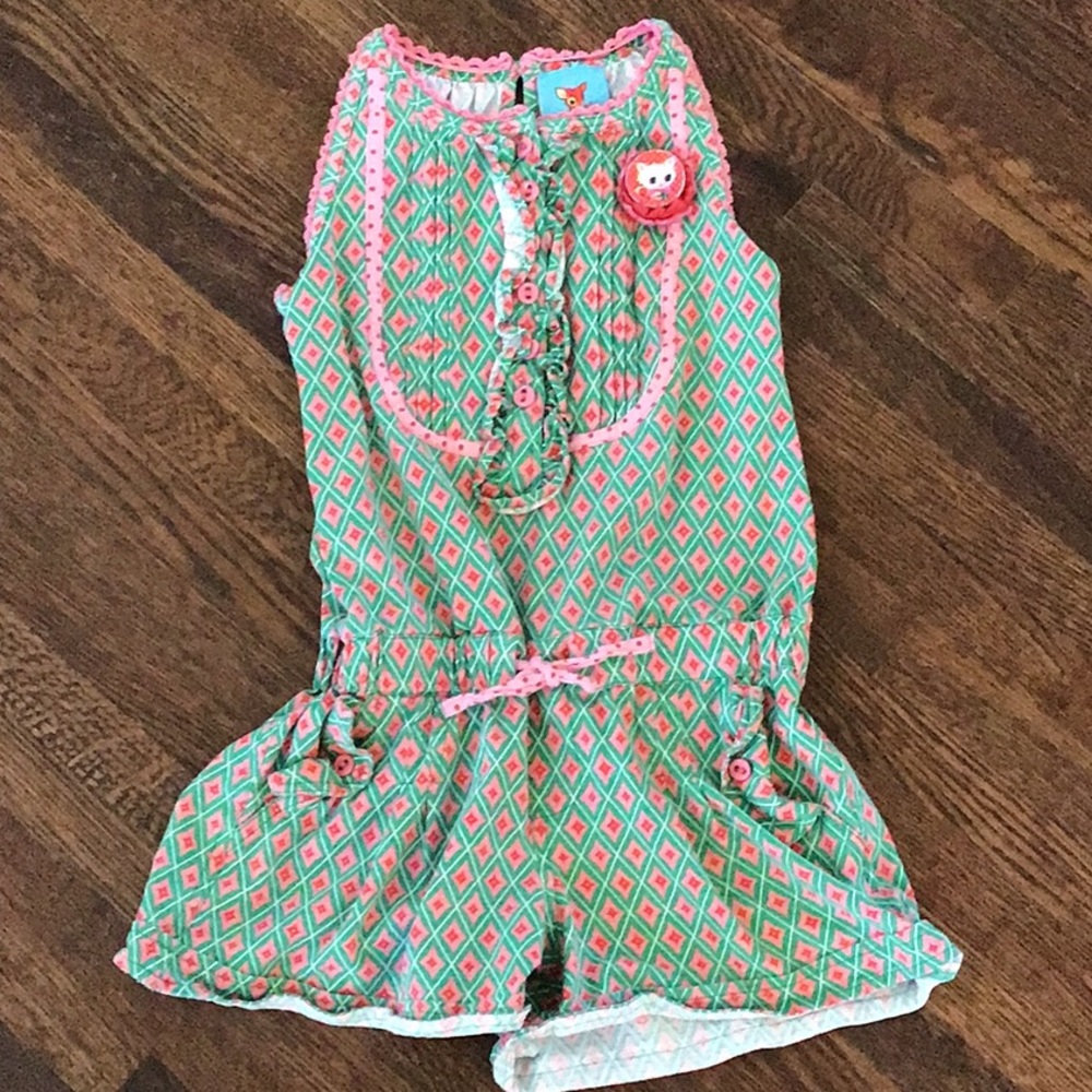 Mim Pi pink green shortall romper sz 128 8 girls